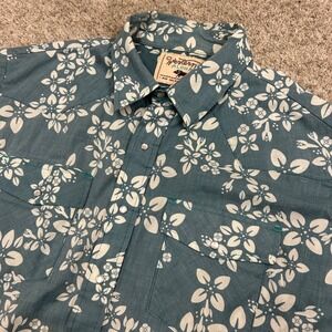 Western Aloha Shirt XXL Blue Floral Pearl Snap Short Sleeve Western Yoke